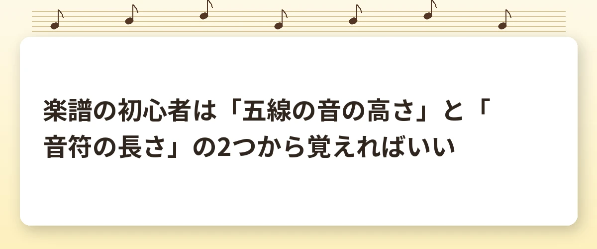 楽譜の初心者は「五線の音の高さ」と「音符の長さ」の2つから覚えればいい